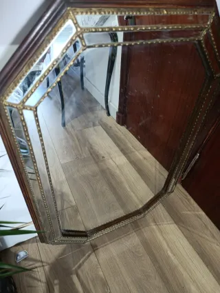 Espejo antiguo octogonal madera y metal