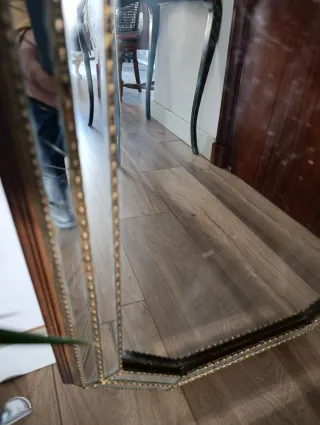 Espejo antiguo octogonal madera y metal