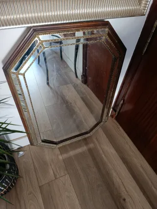 Espejo antiguo octogonal madera y metal