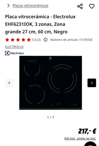 Placa Vitrocerámica Electrolux 3 Zonas