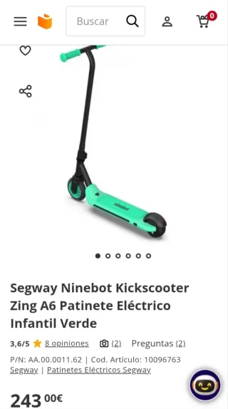 Patín Eléctrico Infantil Segway Ninebot Verde