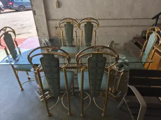 Mesa y 6 Sillas Vintage Metal y Cristal