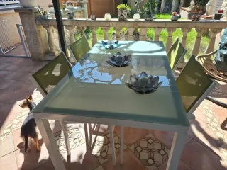 Mesa y 4 sillas aluminio jardín