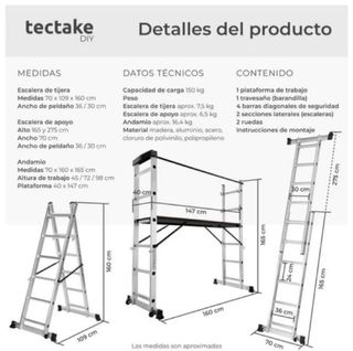 Andamio Aluminio Multifunción 3 en 1 TecTake