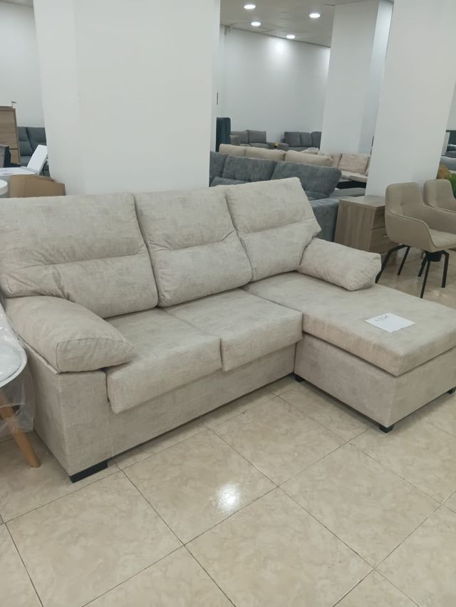 Sofá chaise longue beige tela