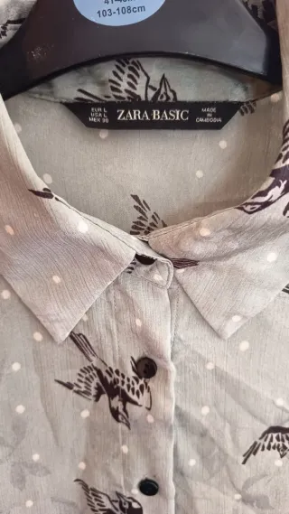Blusa Zara Basic manga larga estampado pájaros
