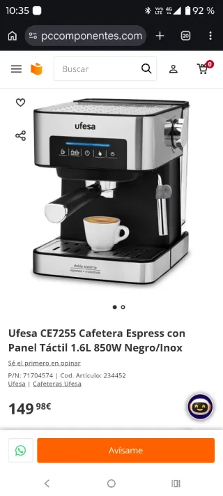 Cafetera Ufesa Monza Táctil 1.6L