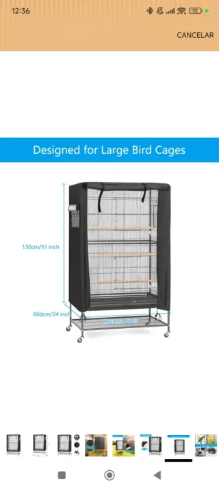 Funda protectora jaula pájaros negra