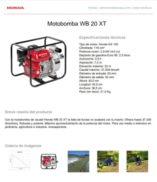 Motobomba Honda WB20XT Gasolina