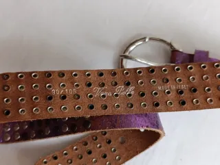 Cintura pelle- viola metallico- borchie-rock- 90cm