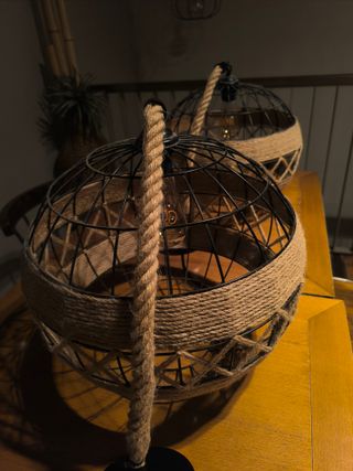 2 Lámparas Cesta Yute Metal