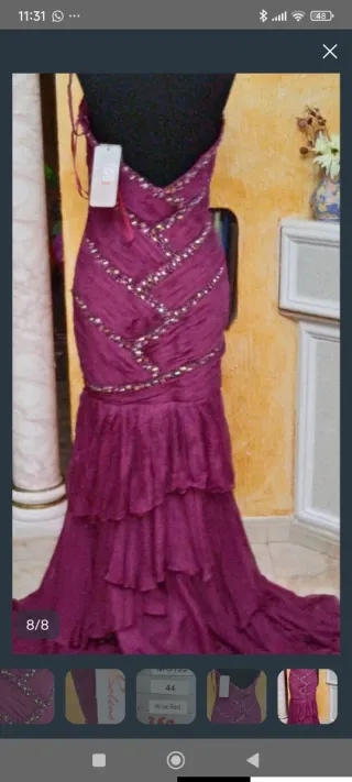 Vestido espectacular de fiesta seda natural morado