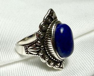 Anillo Plata Piedra Azul Ovalada