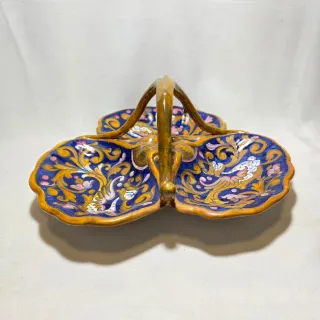 Centrotavola trilobato maiolica lustro A. Rubboli