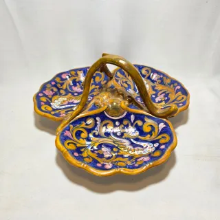 Centrotavola trilobato maiolica lustro A. Rubboli