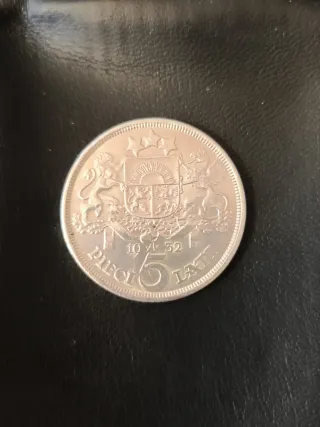 Moneda Plata 5 Lati Letonia 1932