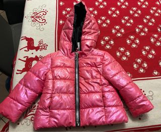 Piumino bambina rosa lucido con cappuccio cm 74