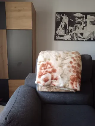 Manta de lana beige y marrón