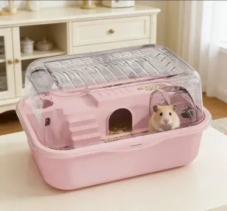 Jaula Hamster Rosa con Rueda y Accesorios