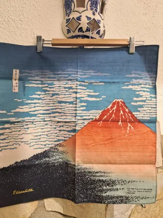 Tela Hokusai El Fuji Rojo Seda 48.5x48.5