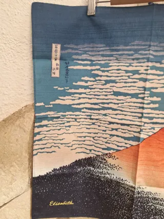 Tela Hokusai El Fuji Rojo Seda 48.5x48.5