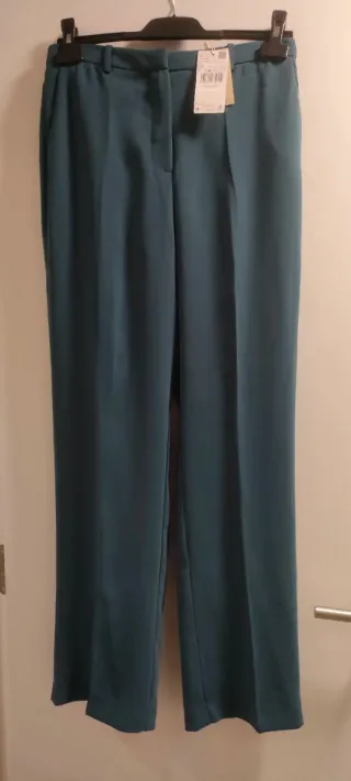 Pantalón de traje mujer verde azulado