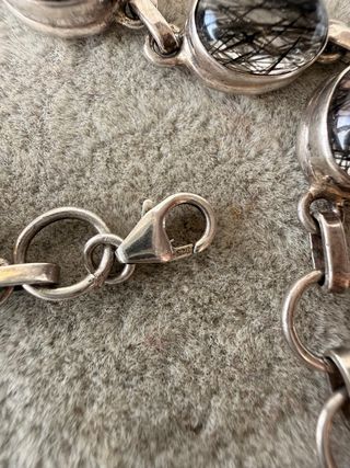 Pulsera Plata Ley 925 con Piedras cuarzo rutilo