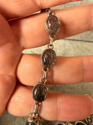 Pulsera Plata Ley 925 con Piedras cuarzo rutilo