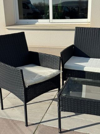 CHOLLO Conjunto de jardín ratán negro SIN ESTRENAR