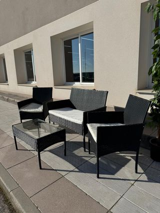 CHOLLO Conjunto de jardín ratán negro SIN ESTRENAR