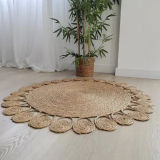 Alfombra Redonda Fibra Natural Estilo Boho-Nórdico