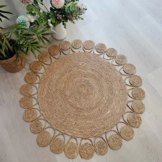 Alfombra Redonda Fibra Natural Estilo Boho-Nórdico