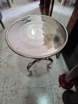Mesa auxiliar metal vintage plateada