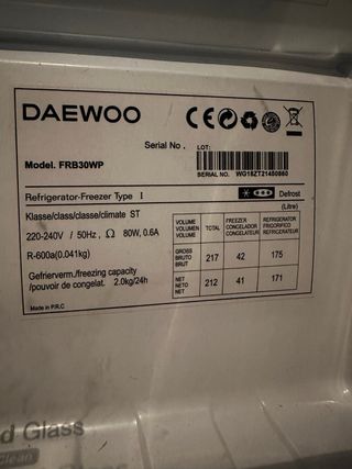 Frigorífico Daewoo A+ 2 Puertas
