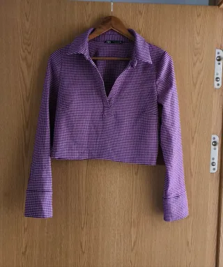 Jersey Zara estampado cuadros morado Talla L