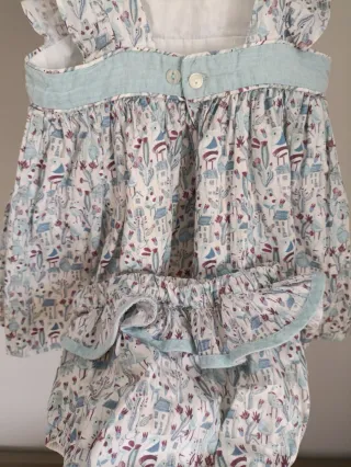 Vestido niña estampado casitas y pájaros