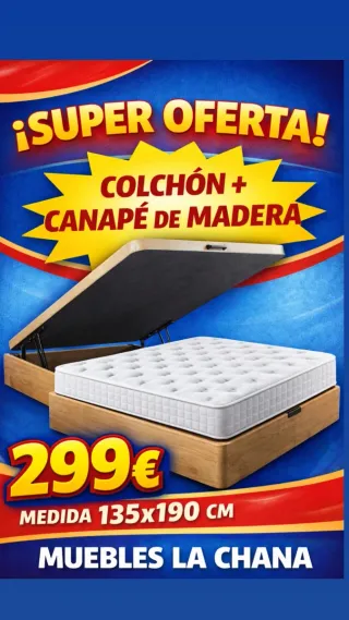 Canape madera con colchon matrimonio 135x190