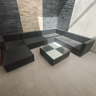 Conjunto de jardín ratán y cristal