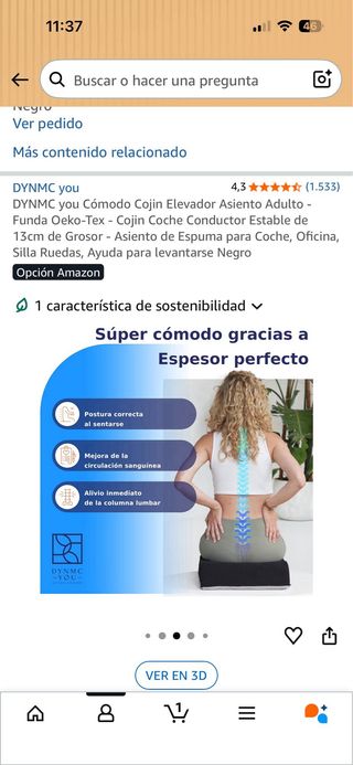 Cojín elevador ergonómico de espuma negro