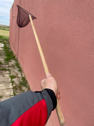 Caña de pescar, sacadera y carrete y otro regalo