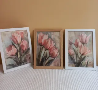 3 láminas de tulipanes con o sin marco. 20×30.