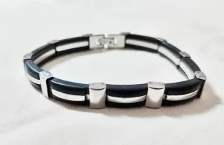 Braccialetto Uomo in Acciaio INOX e Caucciù Nero