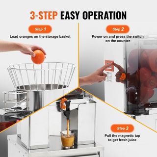 Extractor de Jugo de Naranja Comercial, Extractor de Jugo Automático de 120W con Grifo de Agua, Máquina de Jugo de Acero Inoxidable 25 Naranjas/Minuto, con Caja de Filtro Extraíble, Cubierta de PC...