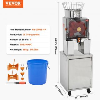 Extractor de Jugo de Naranja Comercial, Extractor de Jugo Automático de 120W con Grifo de Agua, Máquina de Jugo de Acero Inoxidable 25 Naranjas/Minuto, con Caja de Filtro Extraíble, Cubierta de PC...