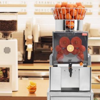 Extractor de Jugo de Naranja Comercial, Extractor de Jugo Automático de 120W con Grifo de Agua, Máquina de Jugo de Acero Inoxidable 25 Naranjas/Minuto, con Caja de Filtro Extraíble, Cubierta de PC...