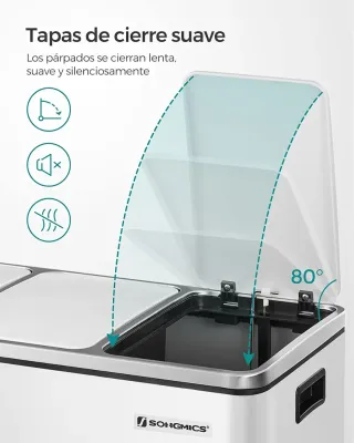 Papelera, Cubo basura 54L 3 pedal SONGMICS LTB54WT