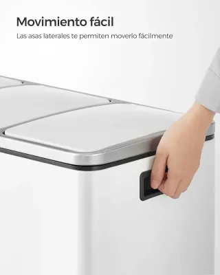 Papelera, Cubo basura 54L 3 pedal SONGMICS LTB54WT