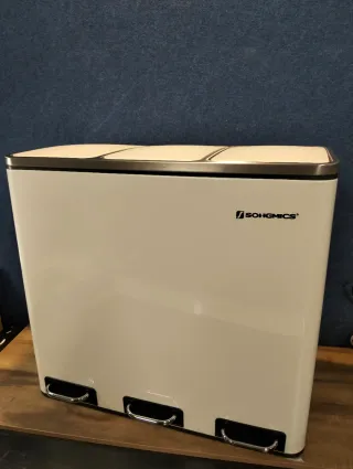 Papelera, Cubo basura 54L 3 pedal SONGMICS LTB54WT