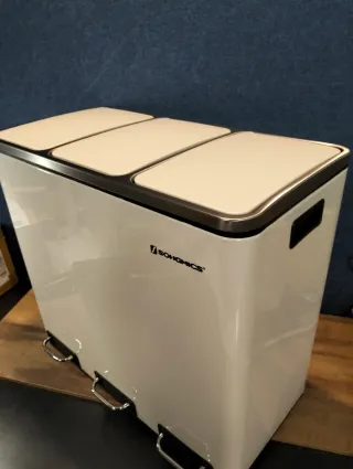 Papelera, Cubo basura 54L 3 pedal SONGMICS LTB54WT
