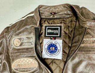 Chaqueta de cuero marrón con parches BSTAR Moto